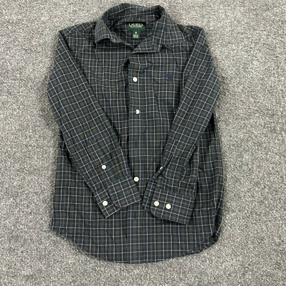 Lauren Ralph Lauren Button Down Womens Size 8 Green Plaid Long Sleeve Shirt